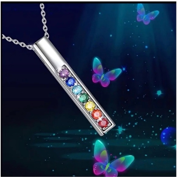 Silver Bar Chakra Stone Necklace - Picture 4 of 4